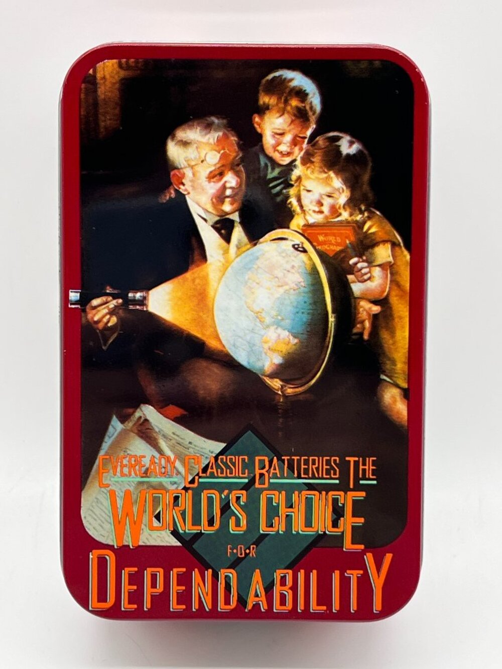 Eveready Classic Batteries Storage Metal Tin w/1930's Eveready Ad Illustration